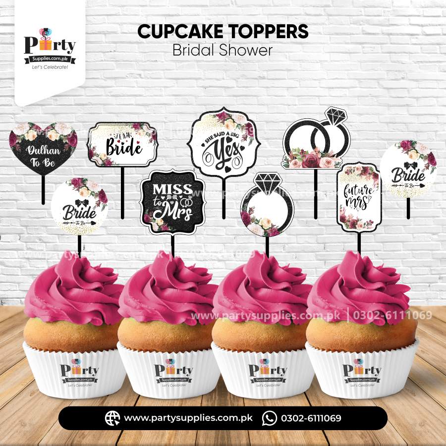Bridal Shower Cupcake Toppers – Elegant Party Dessert Decorations 