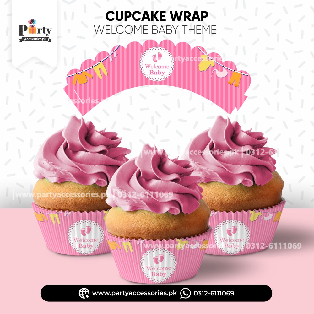 Welcome Baby Girl Party Table Decorations Cupcake Wraps