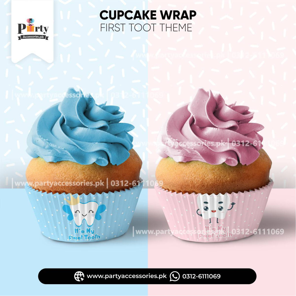 First tooth party table decorations cupcake wraps 