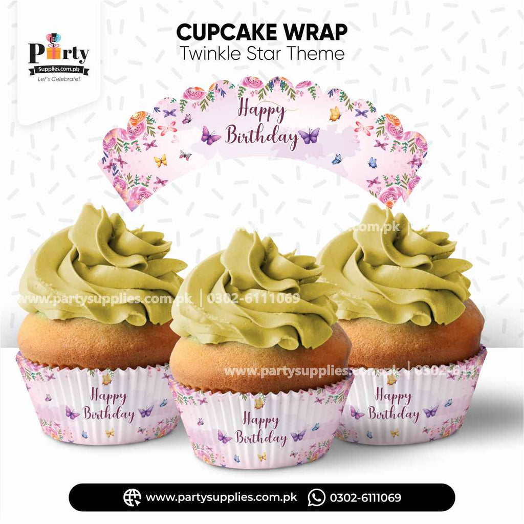 Butterfly theme cupcake wraps for birhday party decoration