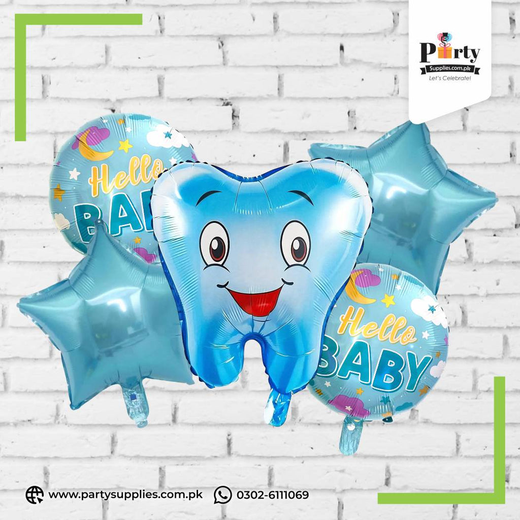 First tooth Celebration theme foil balloons set of 5 pcs