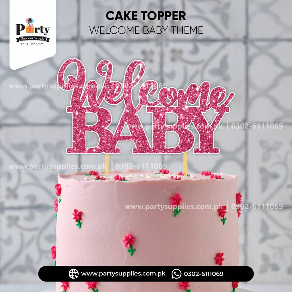 Welcome Baby  Cake topper in pink