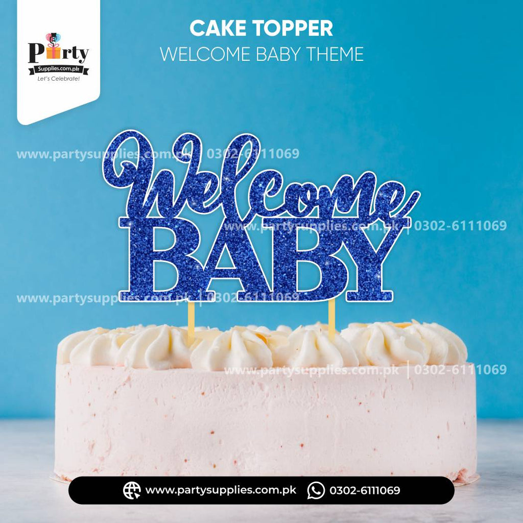 Welcome home new born Baby  Cake topper in blue