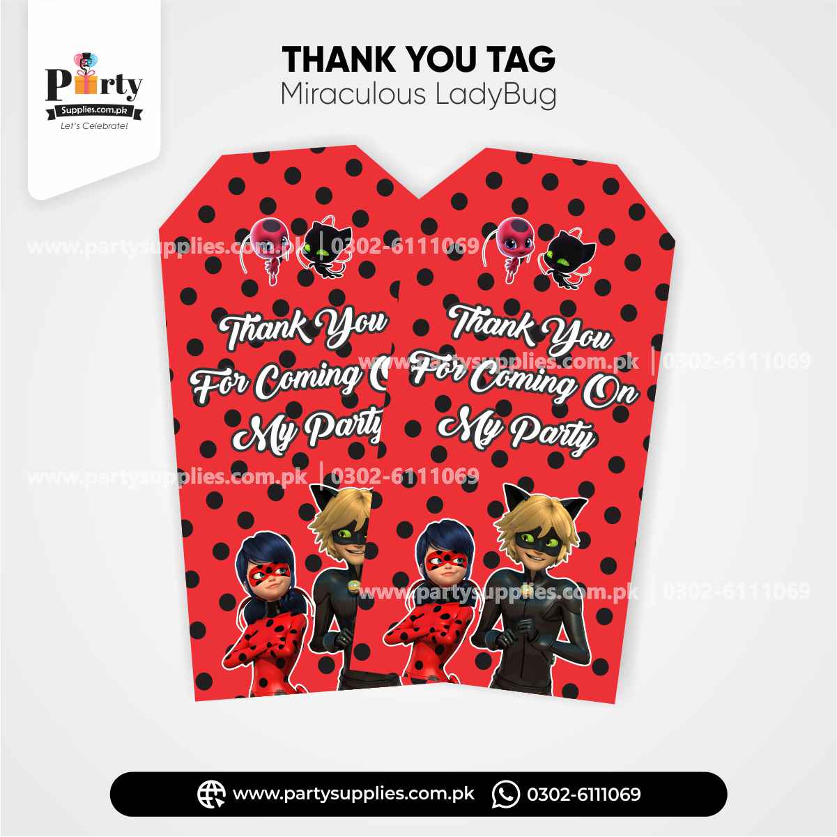 Miraculous Lady Bug Theme Gift / Thank You Tags for Birthday Party Decoration