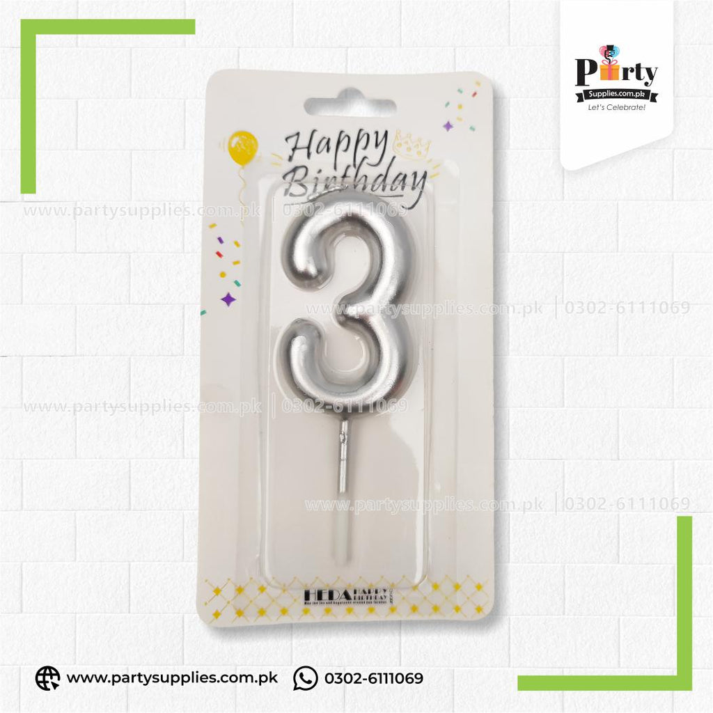 Silver Number Candles for Birthday Cake Decoration