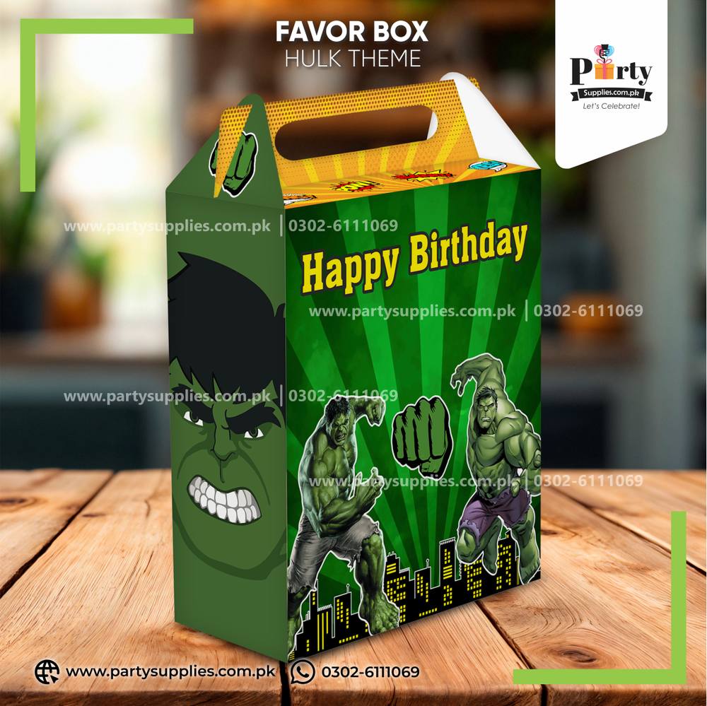 Hulk theme happy birthday favor boxes