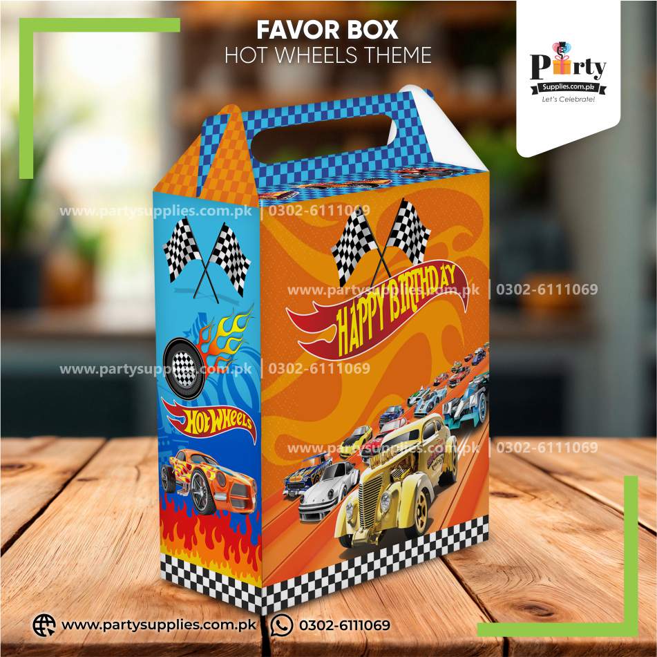 Hot Wheels Theme Handle Favor Boxes – Birthday Party Treat Boxes