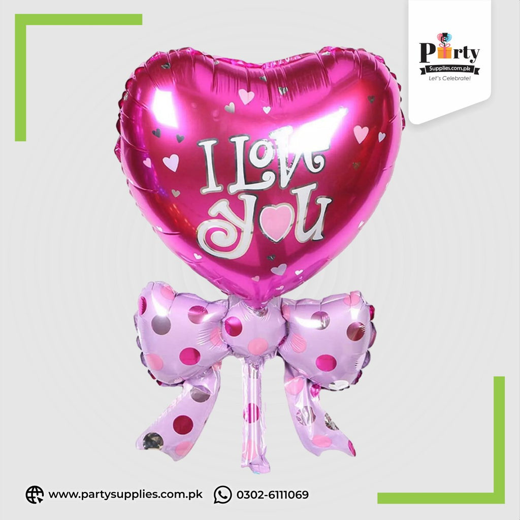 I Love You Heart Foil Balloon with Bow – Romantic Party Decoration