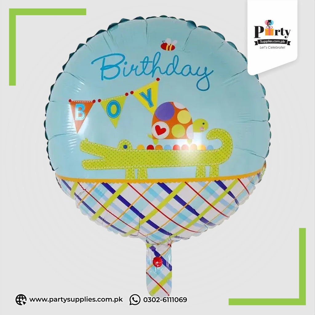 Happy birthday Printed Round foil balloon in stripes design