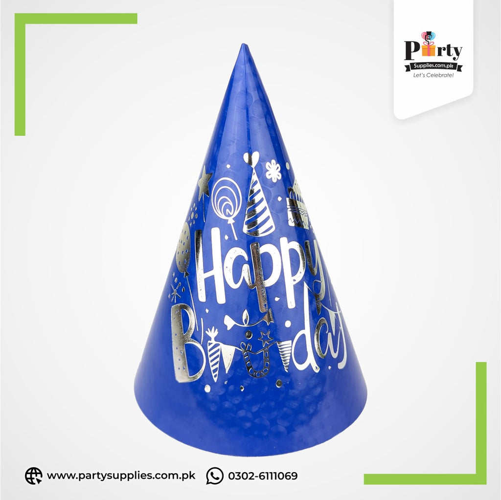 Happy Birthday Printed Party Cone Caps – Festive Birthday Hats - Pack of 6