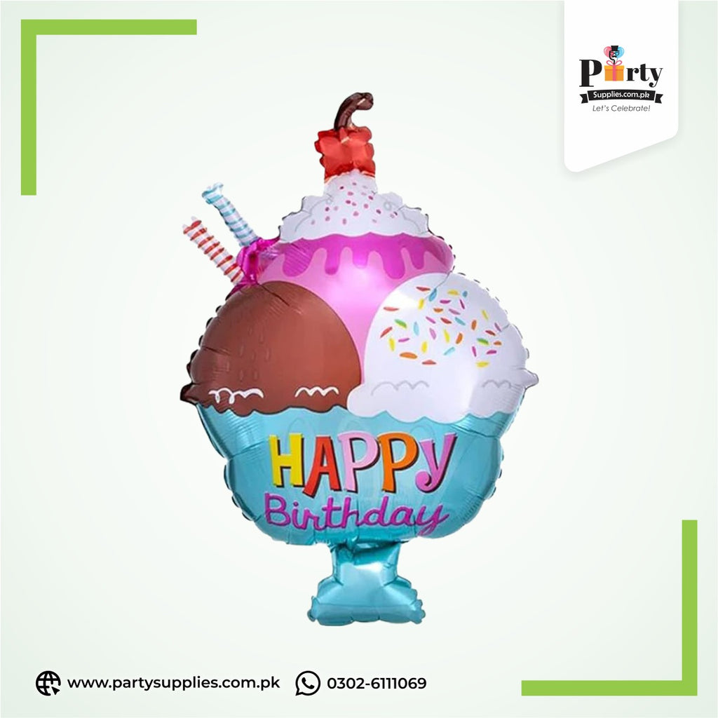 Happy Birthday Ice Cream Cup Foil Balloon – Party Decor