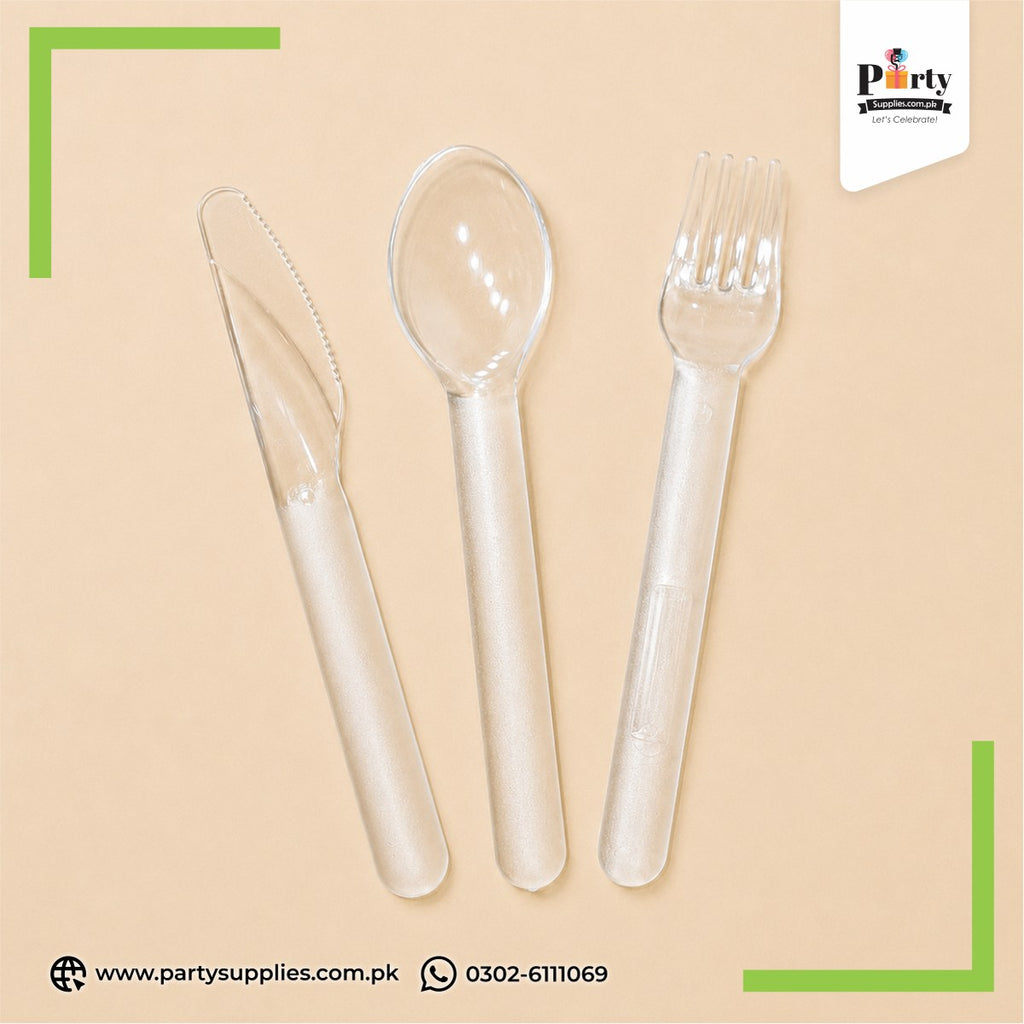 Transparent Disposable Plastic Cutlery Set for Table Decoration 