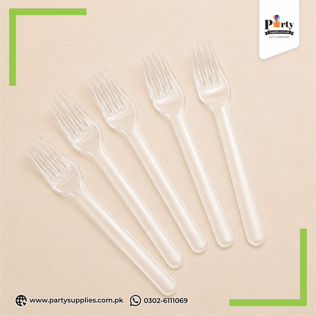 Transparent plastic forks for dinner table decoration