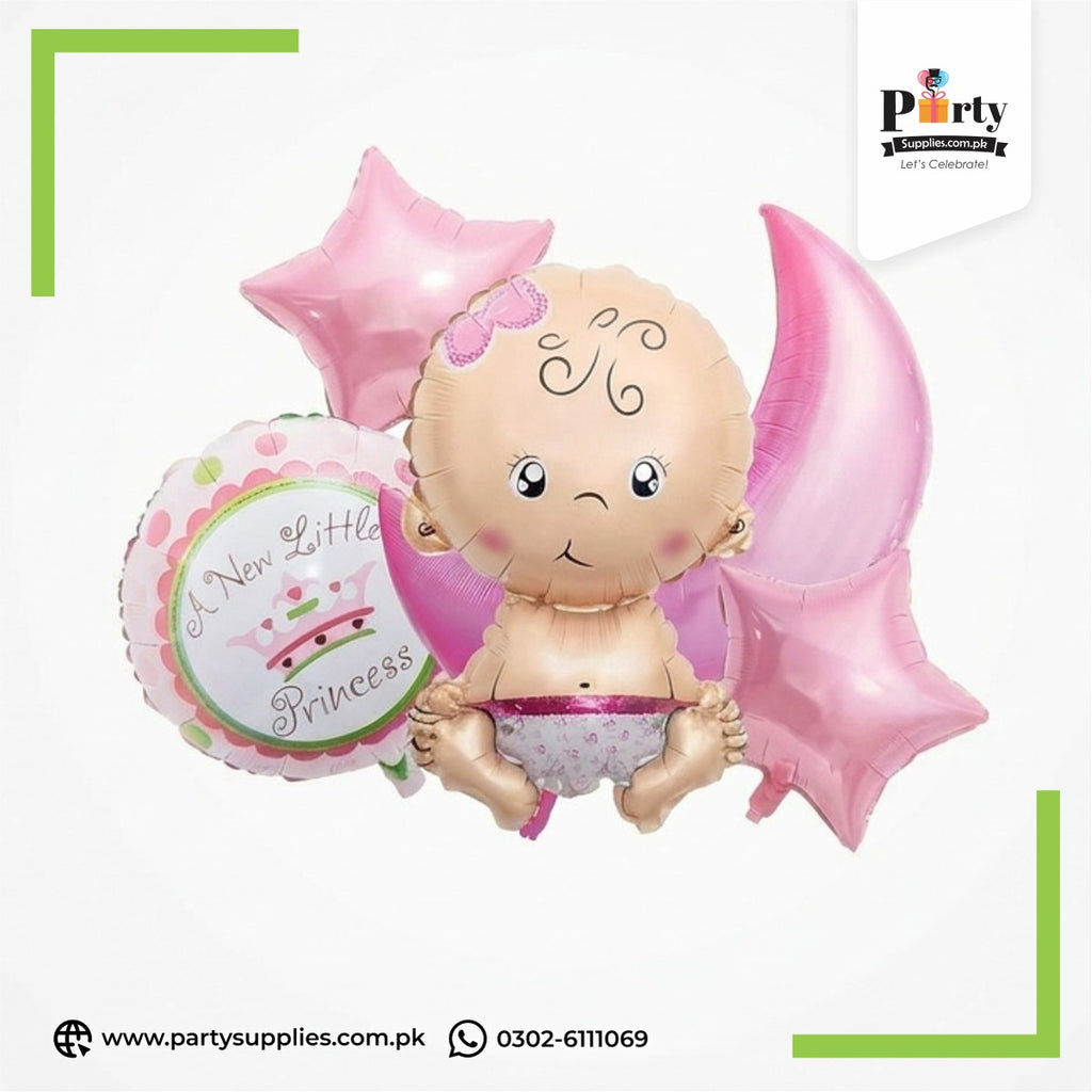 welcome baby girl foil balloons set