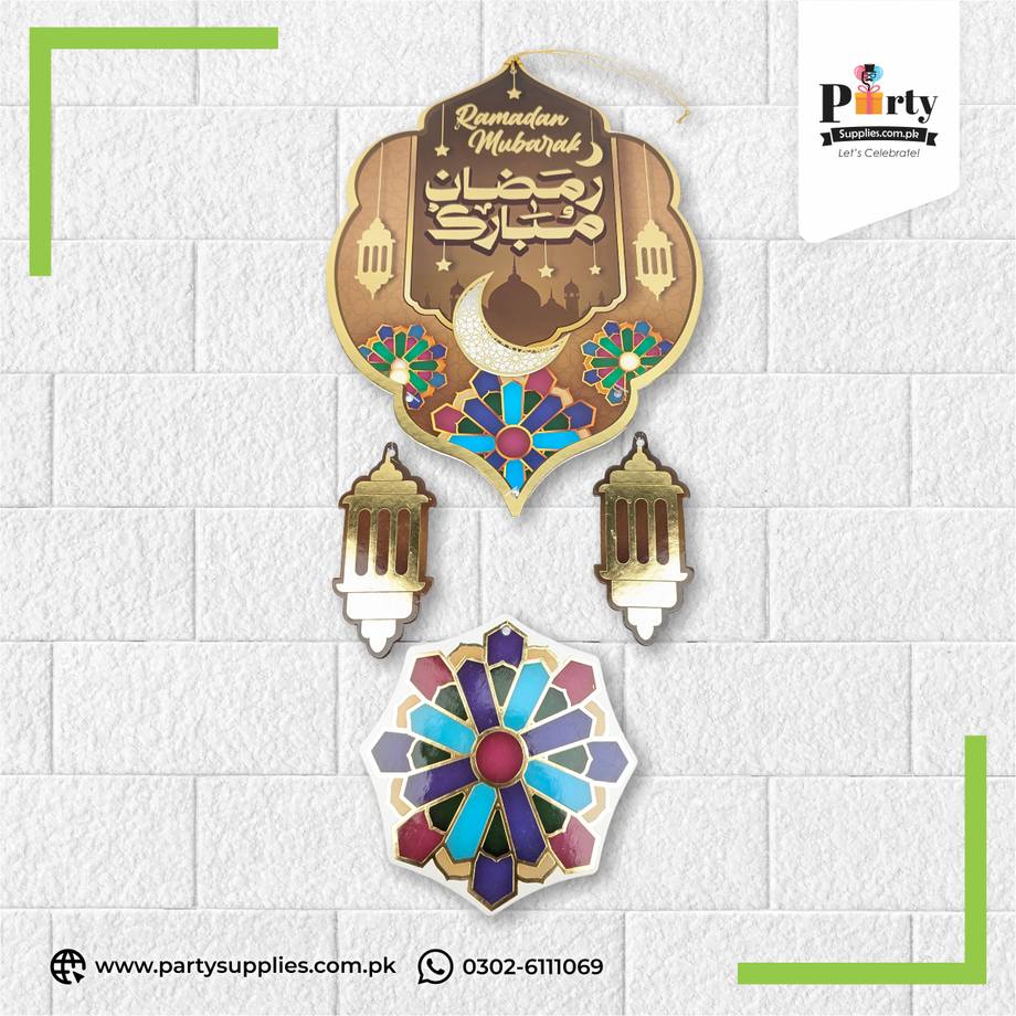 Ramadan Mubarak Hanging Wall Decoration – Islamic Ornament with Lanterns