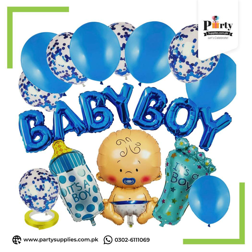 Baby Boy Balloon Decoration Set – Blue Theme Welcome Baby Party Décor Kit