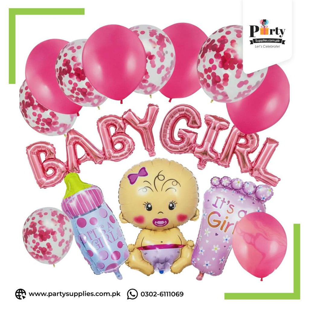 Baby Girl Balloon Decoration Set – It’s a Girl Welcome Party Décor Kit
