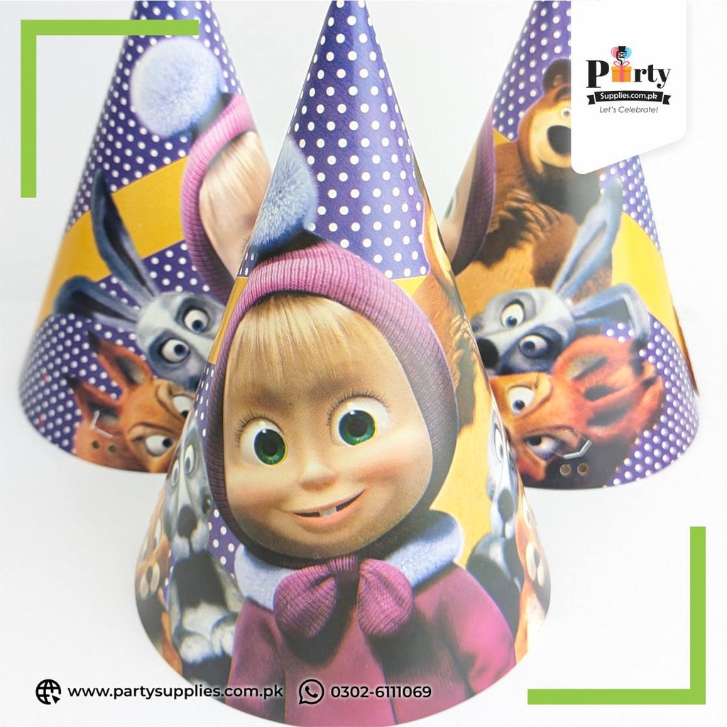 Masha & The Bear Theme Party Cone Caps 