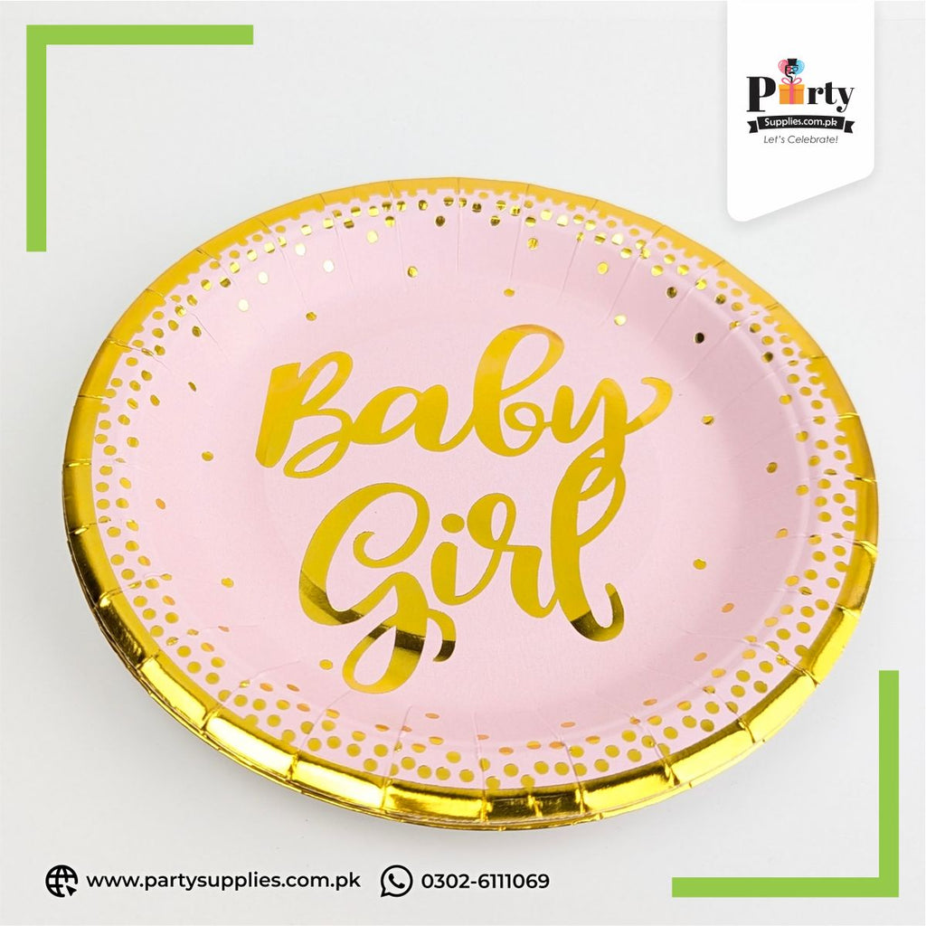 Baby girl printed paper plates for welcome baby table decor