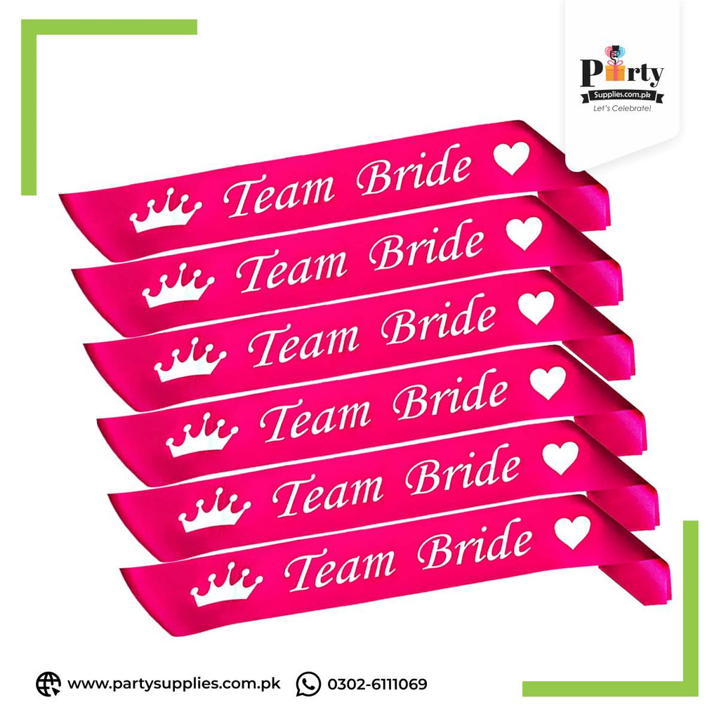 Team Bride Sashes in Pink Color