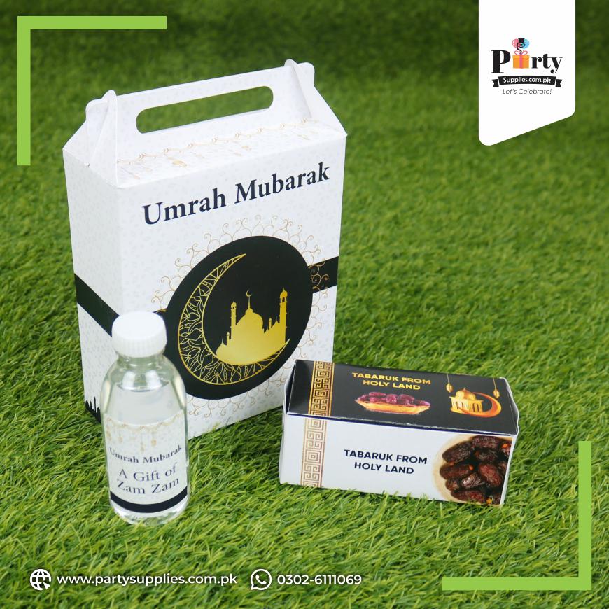 Umrah Tabaruk Packaging | Umrah Giveaway Packaging Boxes in White | Pack of 6 sets
