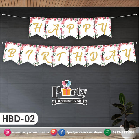 Happy birthday Wall bunting banner | White Floral