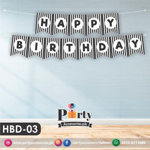 Happy birthday bunting banner black white stripes HBD-03 |