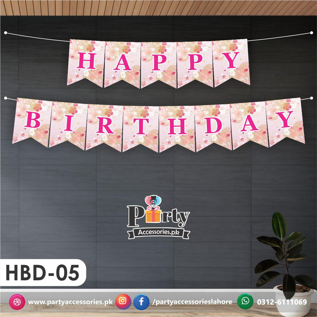 Happy Birthday Wall Bunting Banner | Pink Floral