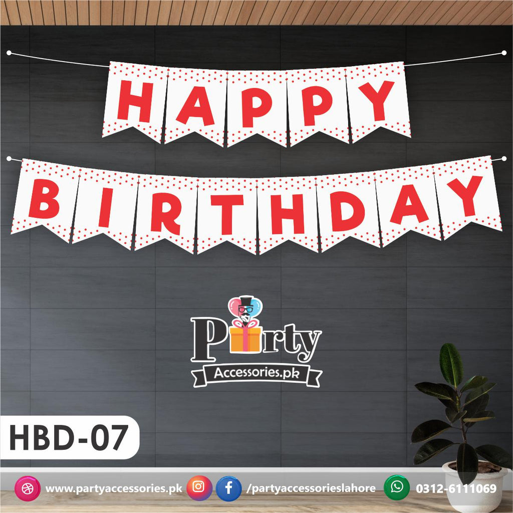 Happy Birthday Wall Bunting Banner | Red White | HBD-07