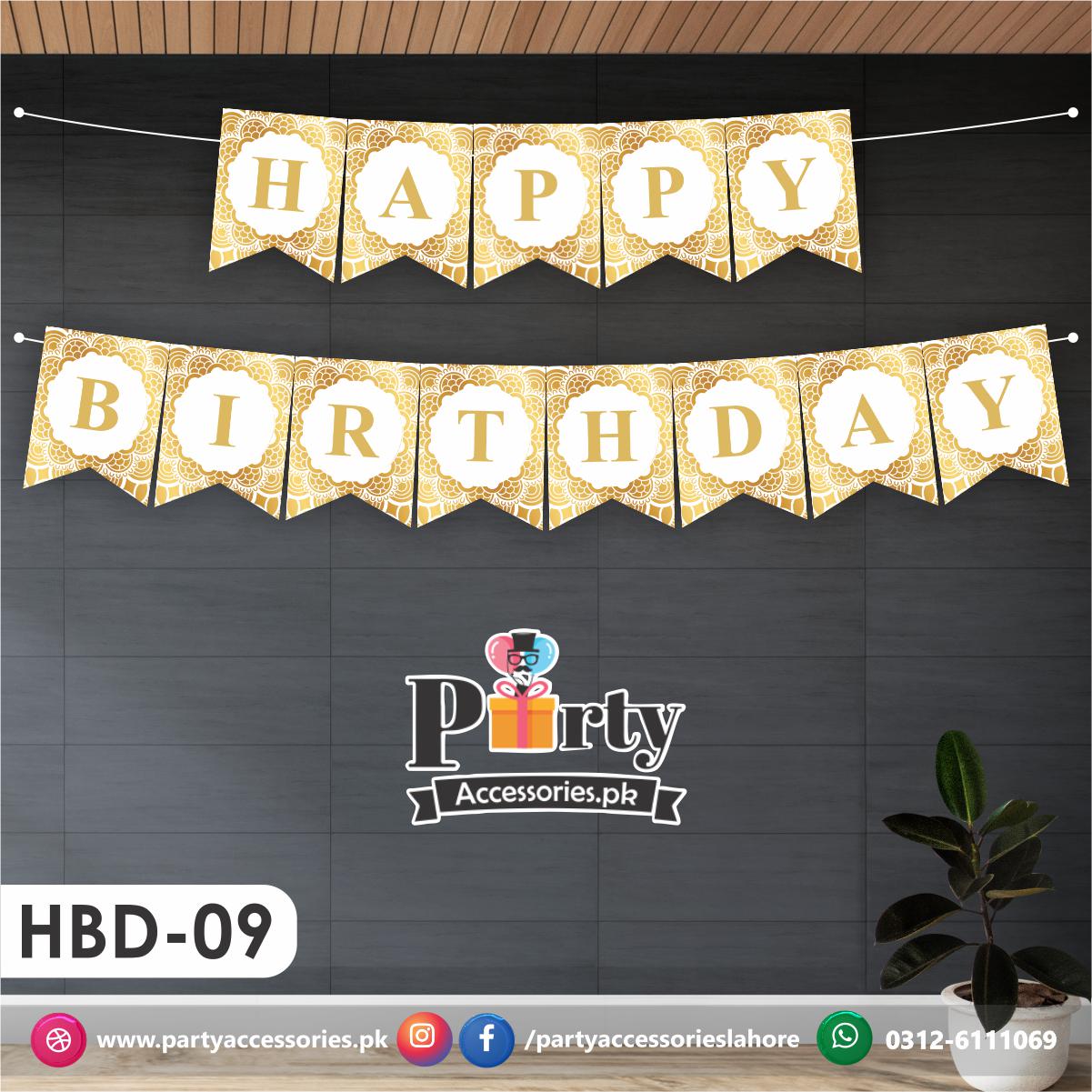 Happy birthday bunting banner vintage HBD-09 | Gold and White