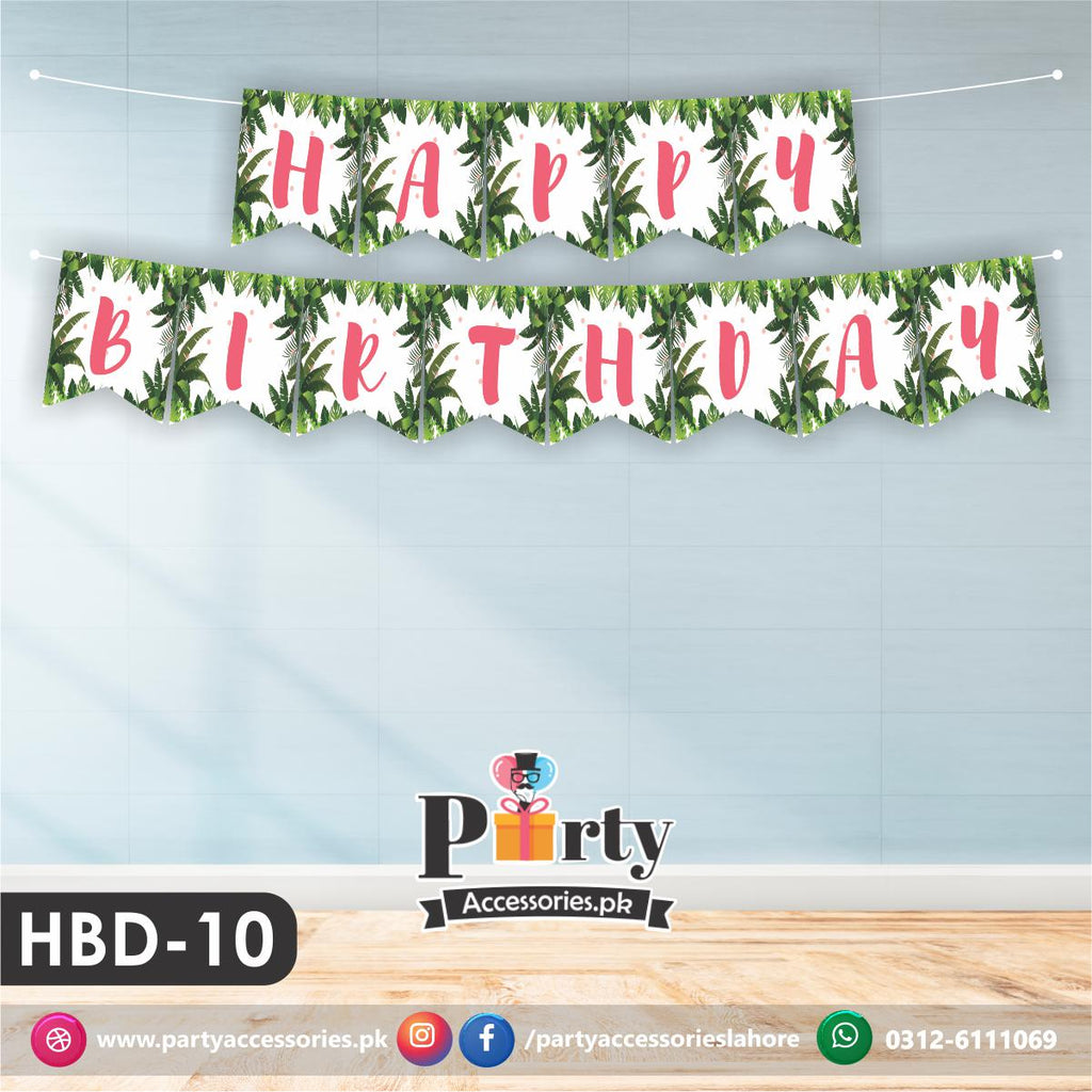 Flamingo Theme Happy birthday bunting banner Small | HBD-10 | Green And White