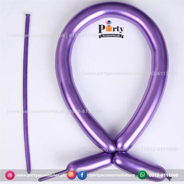 Long Strip tube shape magic twisting balloons in metallic chrome | Purple Colors chrome balloons