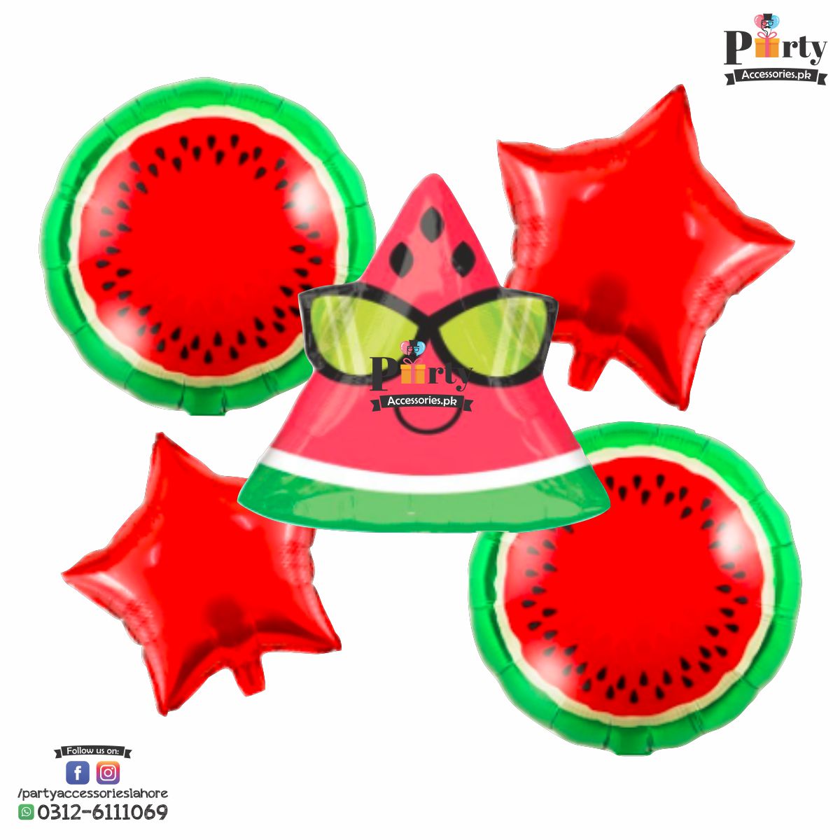 Tutti Fruiti Theme Birthday Party Balloons WATERMELON Shaped  Foil Balloons Set