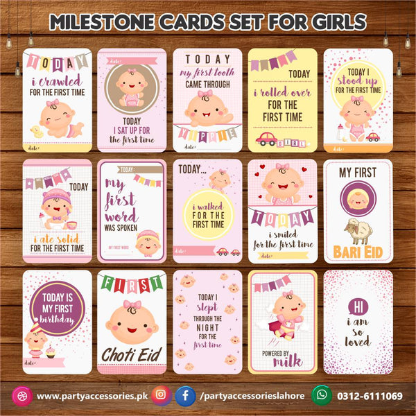 Baby milestone Photo cards | New Born Photoshoot | Baby Photo Cards Gift set of 15 Month Cards For Girls with Unique Captions