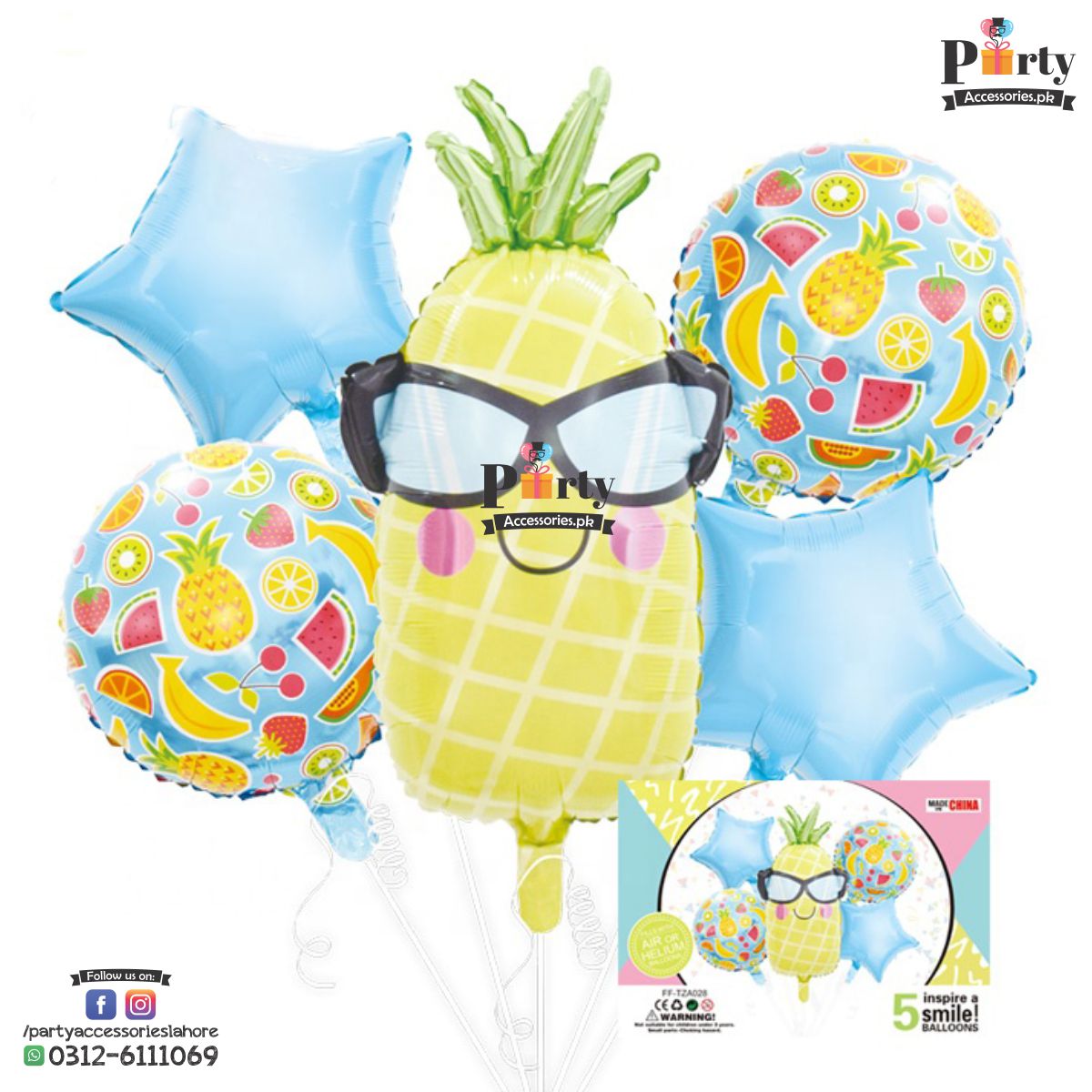 Tutti Fruiti Theme Birthday Party Balloons | Tutti Fruiti Pineapple  | Shaped  Foil Balloons Set