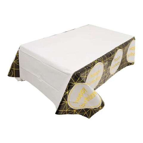 black and golden happy birthday table top cover