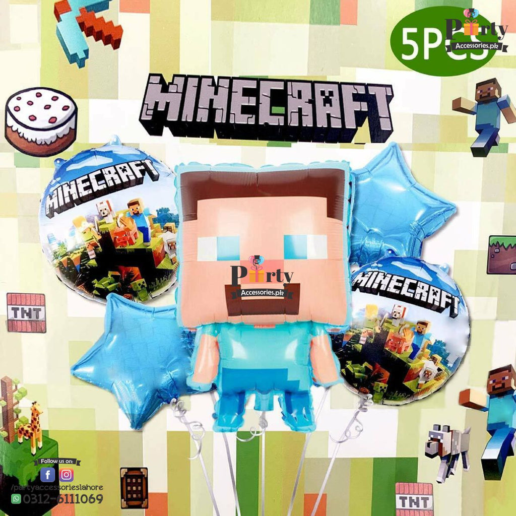 Minecraft themed birthday exclusive foil balloons set of 5 pcs ...