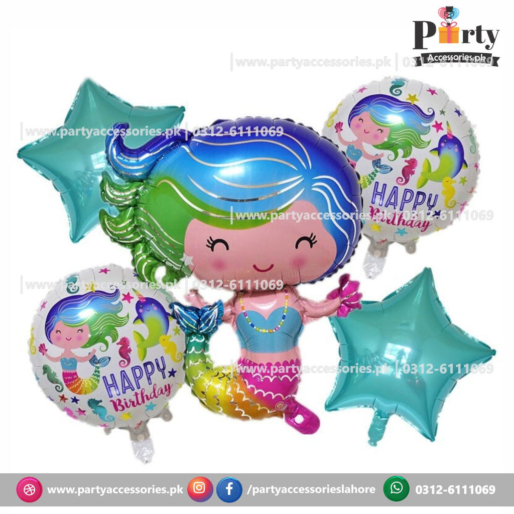 Mermaid Theme Birthday Party Balloons | Mermaid | Shaped Sea Green Foil Balloons Set