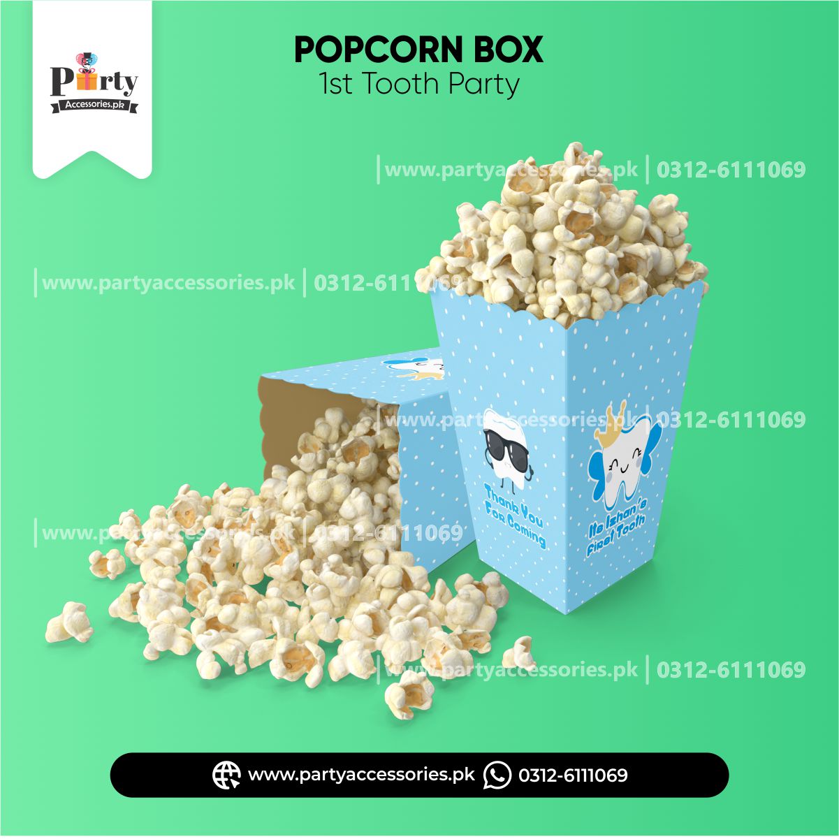 First tooth celebration Popcorn holder boxes in blue | Pack of 6