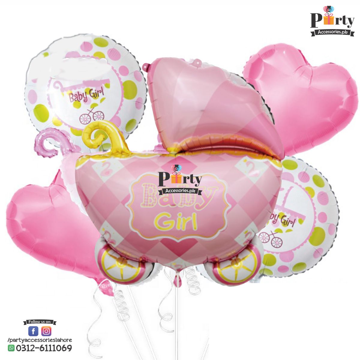 Welcome Baby Celebration theme Large foil balloons set of 5 pcs pink Baby shower its a girl