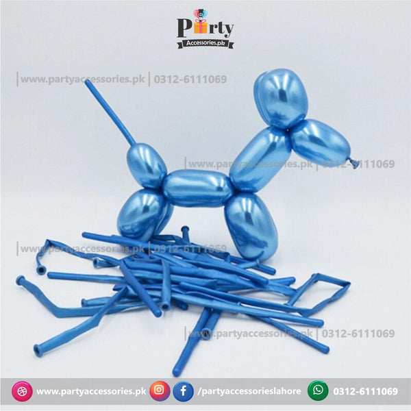 Long Strip tube shape magic twisting balloons in metallic chrome | Blue Colors chrome balloons