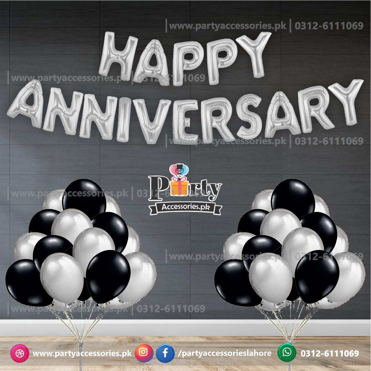 happy anniversary silver foil balloons