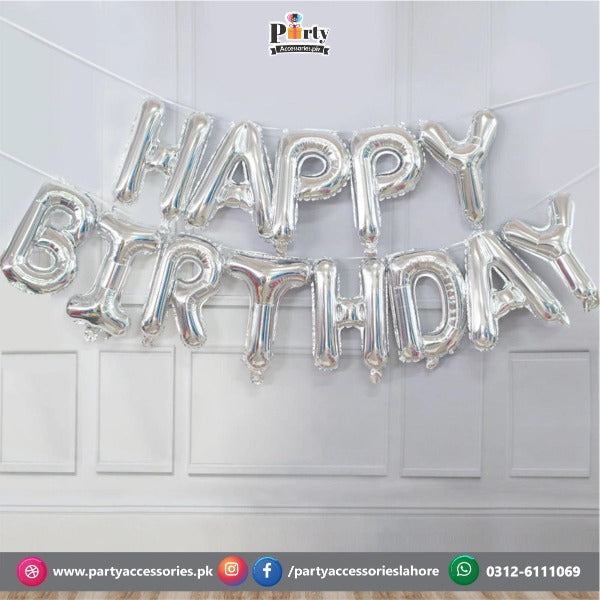 happy birthday foil balloon in silver color