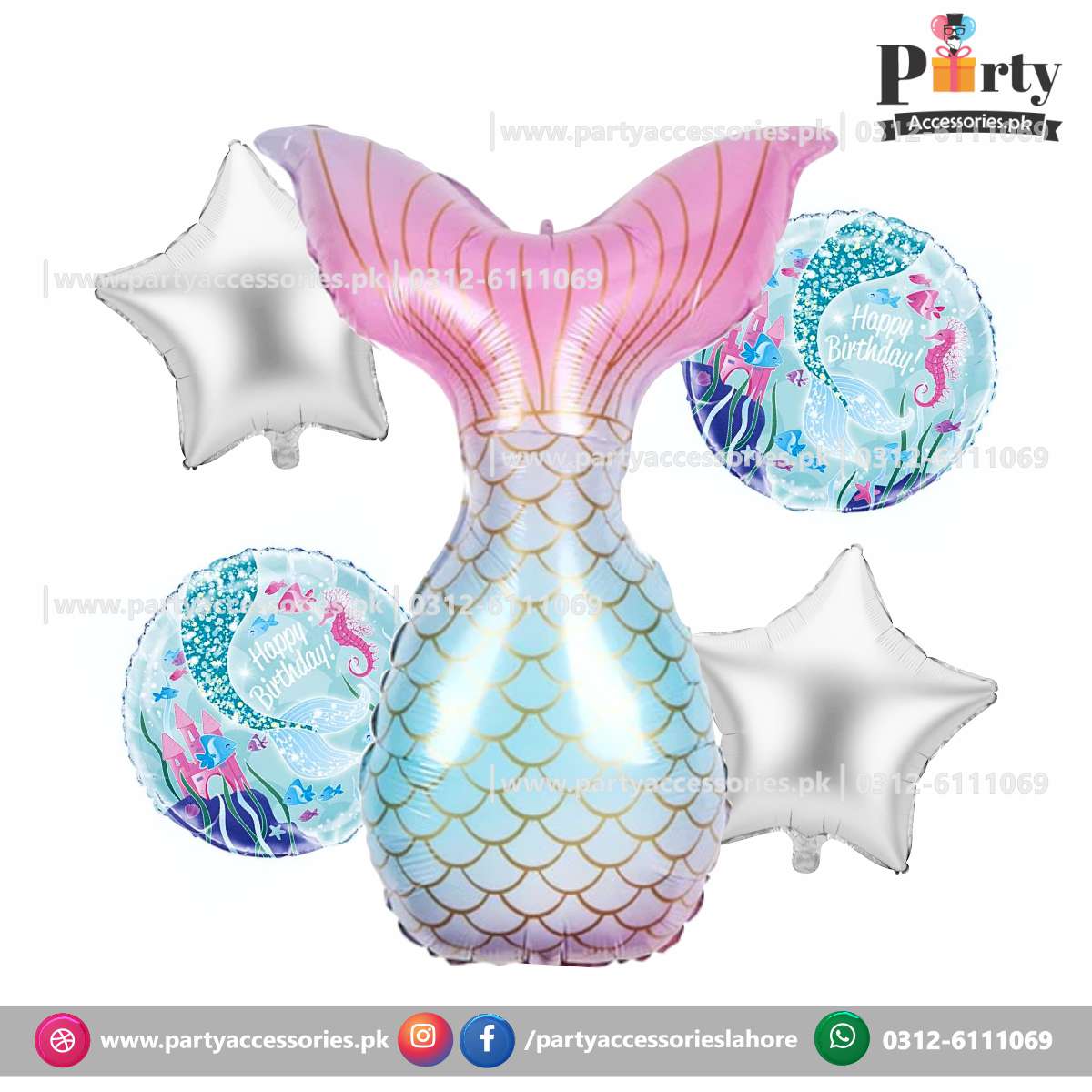 Mermaid tail birthday exclusive 5 pcs foil balloons set