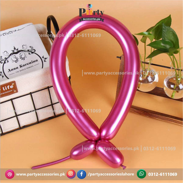 Long Strip tube shape magic twisting balloons in metallic chrome | Pink Colors chrome balloons