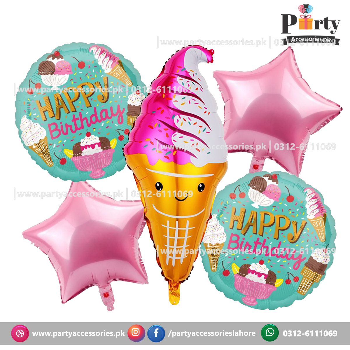 Tutti Fruiti Theme Birthday Party Balloons | Tutti Fruiti Cone icecream | Shaped  Foil Balloons Set