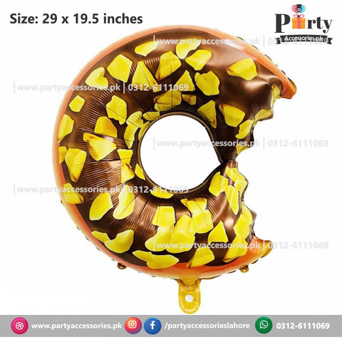 Donut shape exclusive Extra Large birthday foil balloon in brown for a donut theme party