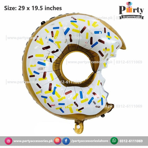 Donut shape exclusive Extra Large birthday foil balloon in White for a donut theme party