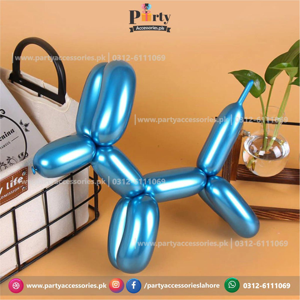 Long Strip tube shape magic twisting balloons in metallic chrome | Blue Colors chrome balloons