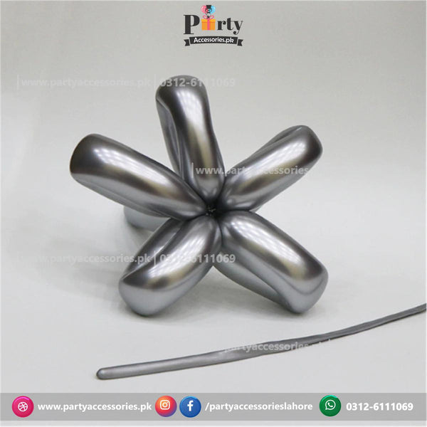 Long Strip tube shape magic twisting balloons in metallic chrome | Silver Colors chrome balloons